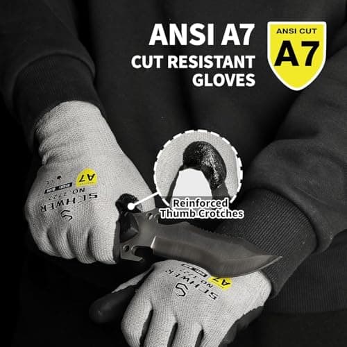 High Level Cut Resistant Work Gloves for High Risk Work, ANSI A7 Cutting Gloves with Reinforced Thumb, Used for WoodWorking, Construction, Non Slip, Durable, Breathable & Cool, L, 1 pair, PR3727 - Thumbnail 2