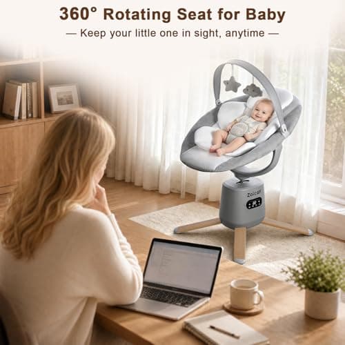 Baby Swings for Infants with 9 Modes & 8 Speeds, Electric 3D-Motion Baby Swings with APP Control, 6 Preset Lullabies, 360° Rotating Seat and Remote Control & BT Enabled, 5 Point Harness (Up to 25lbs) - Thumbnail 4