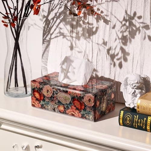 Timetrace Glass Tissue Box Cover Rectangle-Floral Pattern Luxury Tissue Holder with Magnetic Closure for Home Decor, Living Room, Bedroom, Kitchen, Office - Thumbnail 3