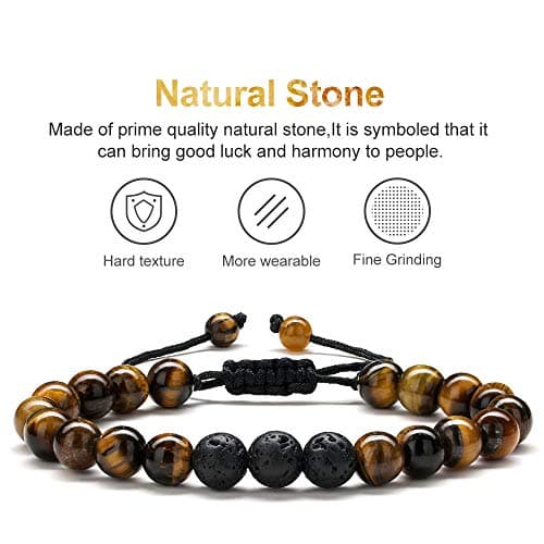 M MOOHAM Gifts for Men Bracelets - Beaded Tiger Eye Lava Rock Bracelets for Men Unique Personalized Birthday Gifts - Thumbnail 3