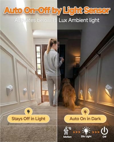 DANCINGBOAR 3 Pack Motion Sensor Stair Lights Indoor, 2200mAh Rechargeable Night Light with Magnetic Mount, Hallway Lights, Stick-On Lights for Stairs Hallway Bedroom Bathroom Closet Cabinet (White) - Thumbnail 4