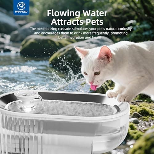 Cat Water Fountain Stainless Steel with a Silicone Mat, 84oz/2.5L Automatic Cat Water Fountain with Water Level Window and LED Light, Quiet Low Power Cat Water Bowl & Cat Water Dispenser(White) - Thumbnail 4