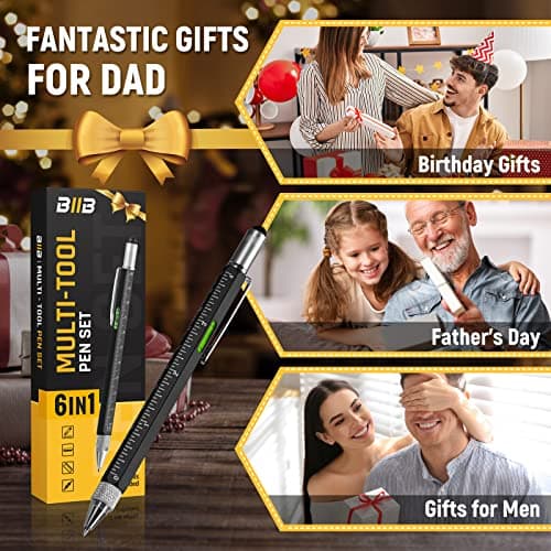 BIIB 6 in 1 Multitool Pen, Mens Gifts for Dad Boyfriend Husband, Anniversary Birthday Father‘s Day Gifts for Men, Gift for Men Who Have Everything, Dad Gift from Daughter Son, Cool Tools Gadgets - Thumbnail 4