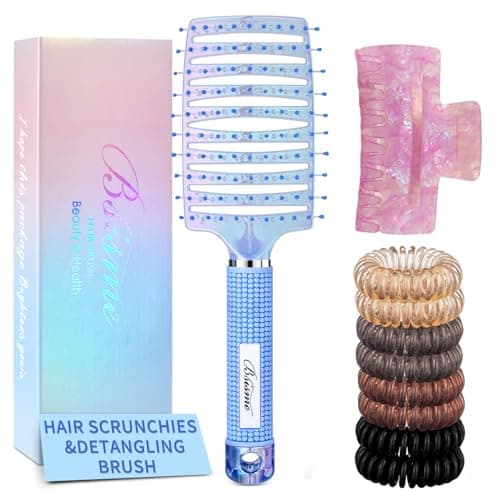 Hair Brush Kit with Scrunchies & Claw Clips for Women & Girls, Fast Blow Drying Detangler for Wet or Dry Curly Thick Straight Hair, Daily Styling Essentials - Image 1