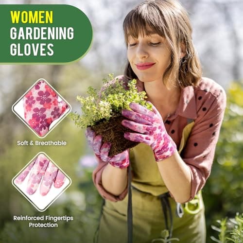 Nimalpal 6 Pairs Gardening Gloves - 6 Pairs Gardening Gloves for Women Garden Gloves with Super Grip Breathable Rubber Coated Garden Gloves(3 colors) - Thumbnail 6