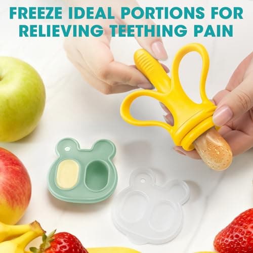 JEXFUN Baby Fruit Feeder & Breastmilk Popsicle Mold Set, Silicone Food Feeder Pacifier for Cooling Relief with 3 Replaceable Pouches, BPA-Free Teething Toy for Safe Infant Self Feeding (Banana Yellow) - Thumbnail 3
