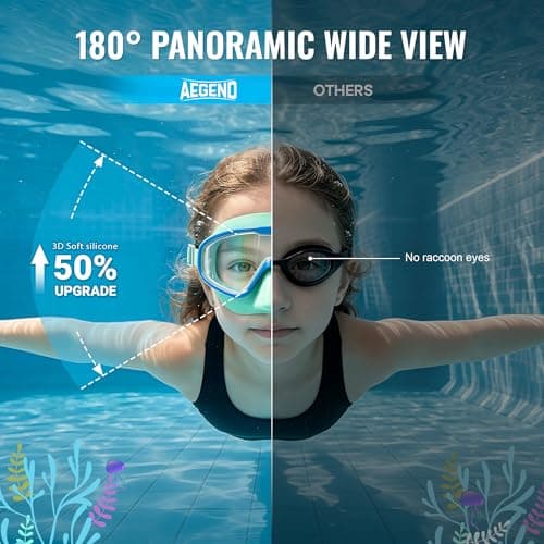 Aegend 2PCS Swim Goggles with Nose Cover,Kids Swimming Goggles with Fabric Strap,Wide View No Leaking Pool Goggles for Kid Youth Adult - Thumbnail 5