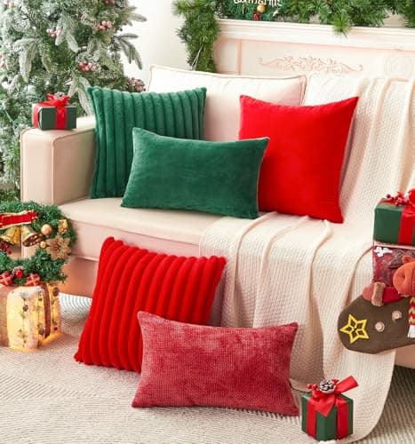 GriNeed Pack of 2 Christmas Green Pillow Covers 20x20 Inch Decorative Faux Fur Emerald Throw Pillow Cover, Soft Lumbar Plush Pillowcases for Couch Sofa Bed Living Room, Fluffy Cute Home Boho Decor - Thumbnail 2