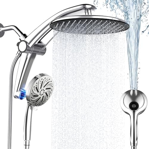 Rain Shower Head with Handheld,Dual Shower Head with Hose,Detachable 10" High Pressure Shower Head Combo with 9 Settings Shower Spray Built-in Magnetic Docking & Power Wash Mode (Chrome) - Image 1