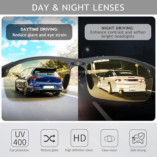 SUNGAIT HD Night Vision Polarized Sunglasses Anti Glare for Night Driving(Gunmetal Frame/Day&Night) 8177QKRY - Thumbnail 2