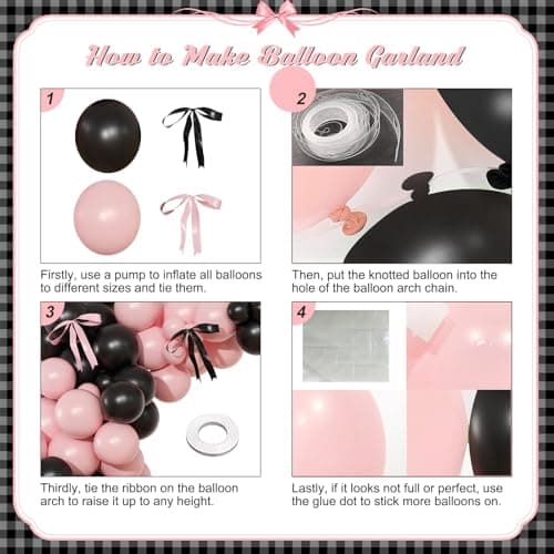 Pink Black Balloon Garland Arch Kit, 141Pcs Pink and Black Balloons Different Sizes 18 10 5 Inch and Bows for Coquette Birthday Wedding Baby Shower Bridal Shower Party Decorations - Thumbnail 6