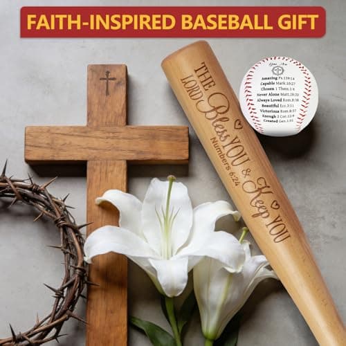 AKAIXI First Communion Gifts for Boys 8-12, Baptism Baseballs Set 1st Confirmation Gift Inspirational Bible Verses 18” Wooden Bat + 1 Baseball Christian Catholic Religious Kids Birthday Gift - Thumbnail 6