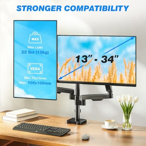 Premium Dual Monitor Desk Mount Stand for 17"-34" Screens, Taller Monitor Stand Hold up to 22lbs, Full Motion Height & Angle Adjustable with Tilt, Swivel, Rotation, VESA 75/100mm - Thumbnail 5
