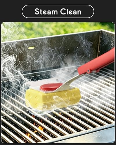 Grill Brush Bristle Free, Steam Grill Cleaning Brush with Scraper, One-Fit-All for All Grate Type, BBQ and Teppanyaki Accessories Cleaner for Outdoor, Two Replaceable Heads - Thumbnail 2