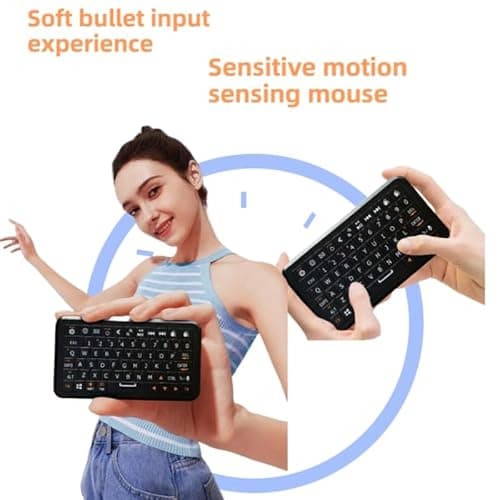 Winmaxle Mini Keyboard with Bluetooth 5.0/2.4G Dual Mode, Gyroscopic Motion Mouse, 64 Keys, RGB Backlight Options, Rechargeable Battery, Type-C Win/iOS/Android/ (Black) - Thumbnail 2