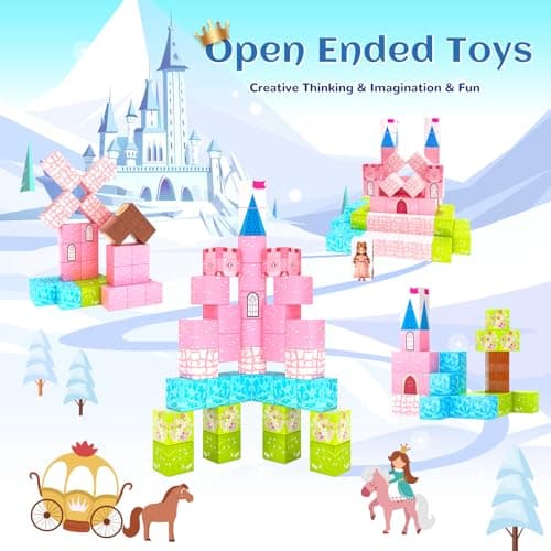 Hiwawind Updated Princess Magnetic Blocks for Girls, Princess Castle Magnetic Building Toys, STEM Montessori Sensory Toys for Toddlers 3-4 5-6 7-8, Creative Birthday Gifts for 3+ Year Old Girl - Thumbnail 2