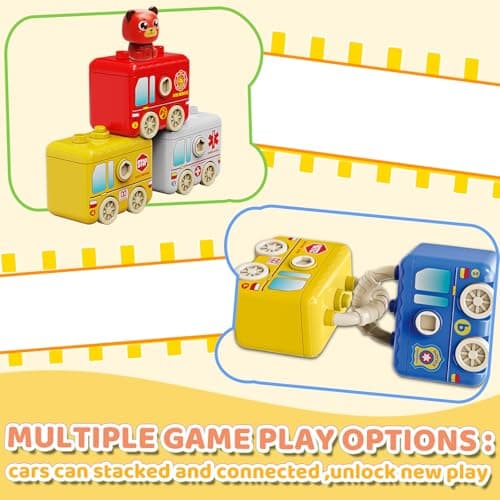 Montessori Train Toys for 2 3 4 Year Olds - Toddler Learning Train Set with Lights & Sounds, 6 Vehicle Transport, Lock & Key Activity, Farm Animal Finger Puppets, Easter Birthday Gift for Boys Girls - Thumbnail 6