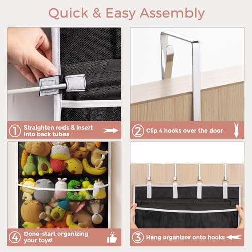 Criusia Over the Door Hanging Organizer, Extra-Large Door Storage Organizer with 4 Deep Mesh Pockets, Space-Saving Hanging Storage for Bedroom & Home Organization, Black - Thumbnail 5
