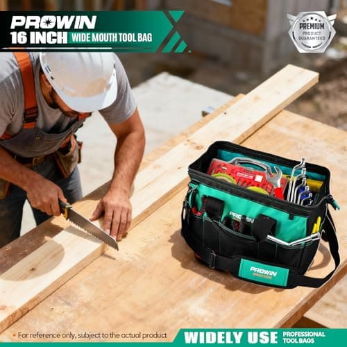 Prowin 16-inch Wide Mouth Tool Bag Multi-pocket Tool Organizer with Adjustable Shoulder Strap, Tool Tote Bag for Men - Thumbnail 2