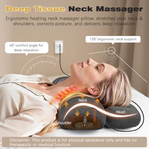 3-in-1 Neck Massager Pillow for Pain Relief, Neck Massager with Heat and Cervical Traction, Deep Tissue Massage Pillow for Shoulder & Back Comfort, Ergonomic Design for Men and Women (Deep Gray) - Thumbnail 2