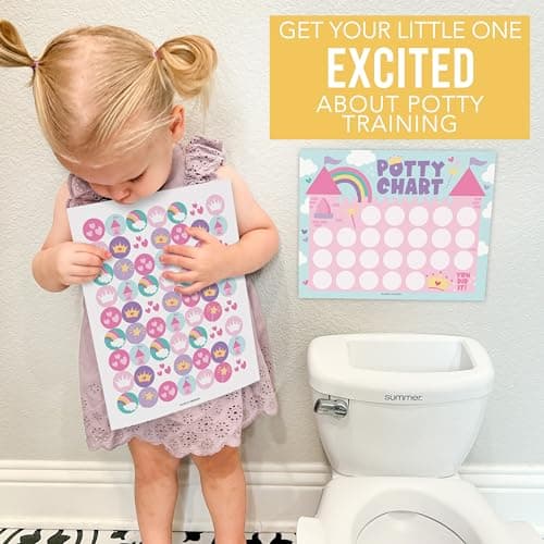Hadley Designs Potty Training Chart for Toddlers Girls -10 Sticker Potty Chart for Toddlers Girls, 8.5x11" Potty Training Sticker Charts for Toilet Success, Princess Toddler Reward Chart for Kids - Thumbnail 5