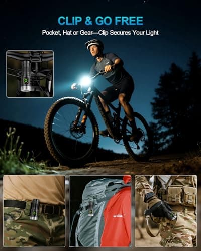 VOLISABER EDC Rechargeable Handheld Flashlight, 1600 Lumens Mini LED Powerful Super Bright 5 Modes Pocket Flashlights with Magnet and Two-Way Clip for Camping, Outdoor, Emergency - Thumbnail 4