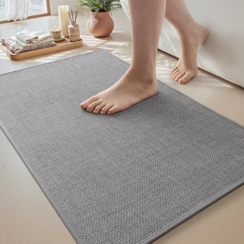 MontVoo Bath Mat Rug-Ultra Thin Non Slip Bath Mats for Bathroom Mat Quick Dry, Rubber Backing Washable Bathroom Rugs Fit Under Door, Absorbent Bath Rugs for Floor,20"x32",Beigebrown