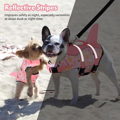 Dogcheer Dog Life Jacket, Cute Shark Dog Life Vest for Swimming Boating with Superior Buoyancy and Rescue Handle, Adjustable Puppy Floating Swim Vest for Small Medium Large Dogs - Pink Ice Cream, L - Thumbnail 5