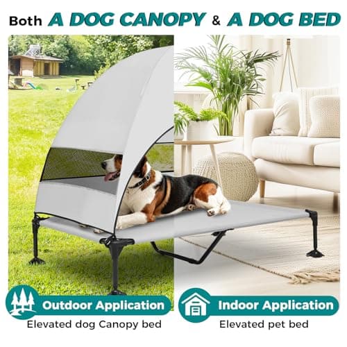 Libbipaw Windproof Elevated Dog Bed with Canopy & Stakes, 3-Sided 90% UV Block, Chew-Proof Teslin Mesh Mat for Large Dogs up to 150lbs(Grey X-Large) - Thumbnail 5