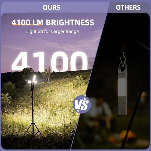 T-SUN Rechargeable Camping Light with Stand, 10400mAh LED Work Light 4100 Lumens with 4 LED Lamp Heads, Portable Work Light with Detachable Tripod 67" Max Height (Orange) - Thumbnail 5