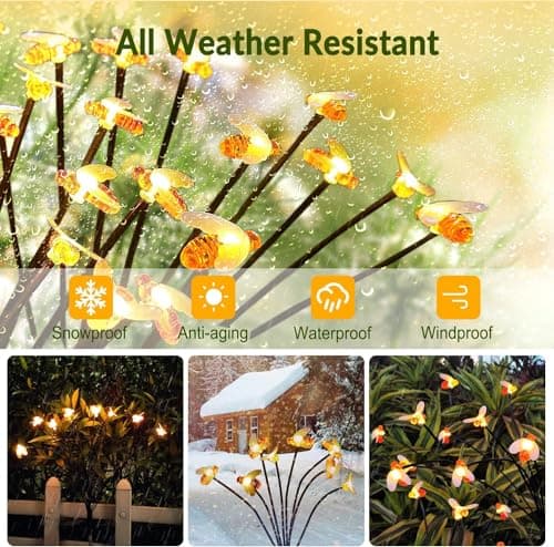HFLYJPYW Solar Firework Lights 2Pcs Garden Lights Outdoor Waterproof, 120 LED Distribution in 40 Branches Copper Wire, Festive daysStarburst Lights for Path, Patio, Yard (Powder Warm White) - Thumbnail 6