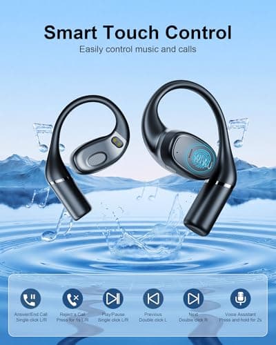 RICHJOY Open Ear Earbuds,Lightweight Comfort Wireless Earbuds with Earhooks,40H Playtime Powerful Sound AI Clear Calls Sport Bluetooth Earbuds Waterproof for Running Office Fitness(Black) - Thumbnail 4