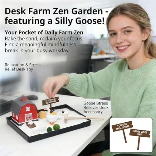 CMLDGIA Funny Goose Zen Garden Kit, Mini Sand Box Desk Accessories for Office, Stress Relief Gift, Desktop Decor, White Elephant Gift - Thumbnail 3