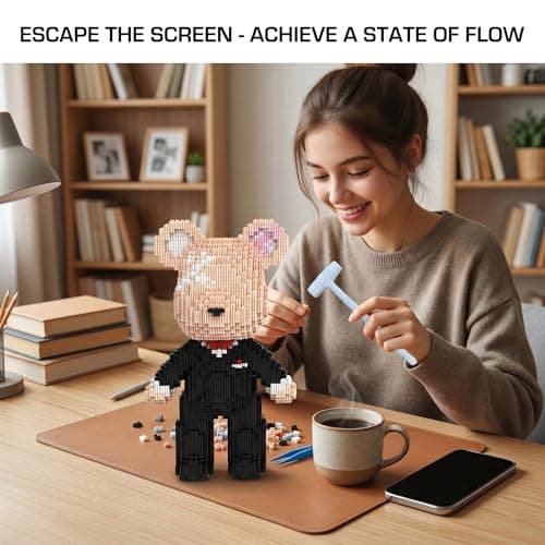 SehrKlug 12.6" Groom Teddy Blocks Bear Building Bricks Set - Challenging DIY Micro Blocks for Adults, Ages 14+, Collectible Home Decor for Office Bookshelf - Screen-Free, Keep Busy, Relaxing Gifts - Thumbnail 5