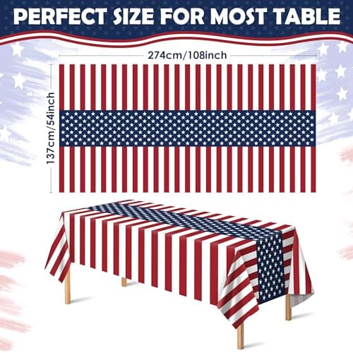 OHOME 4th of July Decorations - Patriotic American Flag Plastic Tablecloth for 250th Anniversary | Fourth of July Accessories for Home Outdoor Outside Party Favors,54"x108",2 Pack - Thumbnail 2