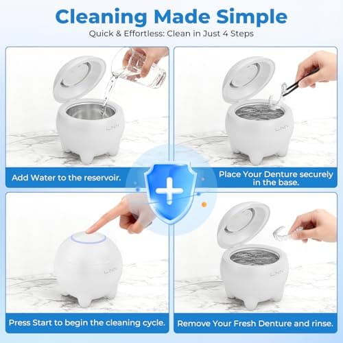 LNN Ultrasonic Retainer Cleaner - 45kHz Dental Cleaner with UV Light for Dentures, Mouth Guards, Aligners, Retainers & Toothbrush Heads - 180ML Capacity, Safe Deep Cleaning - Thumbnail 4