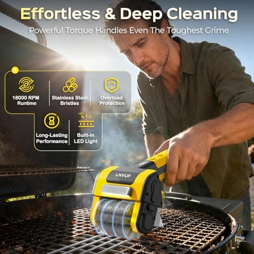 Electric Grill Brush, Grill Cleaner with LED Light, with 800 RPM Motor, Heavy Duty Grill Cleaning Tool (Yellow), Personalized Gift s for Dad - Thumbnail 2