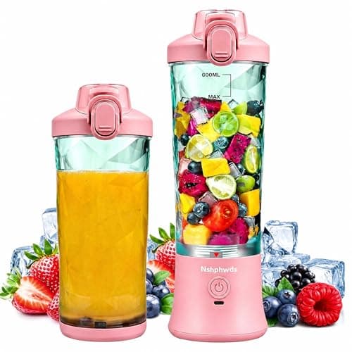 Portable Blender for Smoothies, 600ML Capacity, Rechargeable Personal Blender with Leak Proof Lid and Safety Lock, USB Charging, pink (pink)