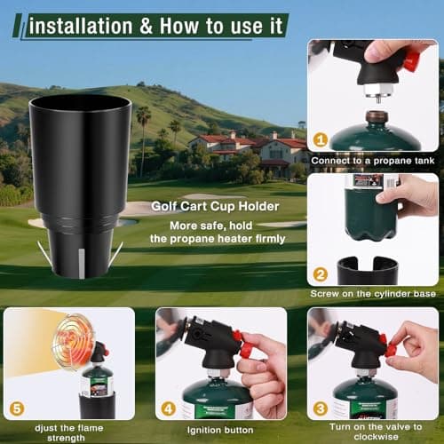KOMAN Golf Cart Heater,Outdoor Propane Heater with Golf Cart Cup Holder,Self Ignition Safe Cordless Golf Cart Accessories for Most Golf Cart EZGO, Yamaha, Club Car(Fuel not inculded) - Thumbnail 6