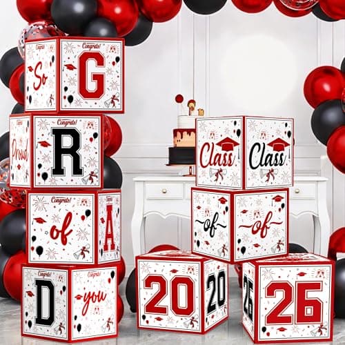 OHOME 8 Pack Graduation Decorations 2026 - Graduation Party Decorations 2026 - Balloon Boxes for Class of 2026 Party Favors Supplies - Yard Signs Banner Backdrop Decor (Red) - Image 1