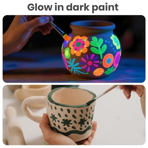 Skirfy Mini Pottery Wheel for Beginners Adults with Foot Pedal9.5" Ceramic Machine for Kids Art Craft Glow in Dark Kits 2.2LB Air-Dry Clay,Carving Tools Adjustable Speed,DIY Projects Birthday Gift - Thumbnail 5