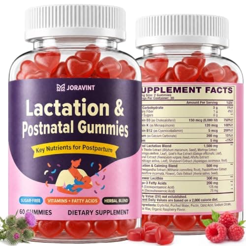 JORAVINT Lactation Support Gummies - Lactation Supplement with Sunflower Lecithin, Milk Thistle & Postnatal Vitamins, for Milk Supply Increase, Postpartum Recovery & Calm Support - Vegan, 60 Count