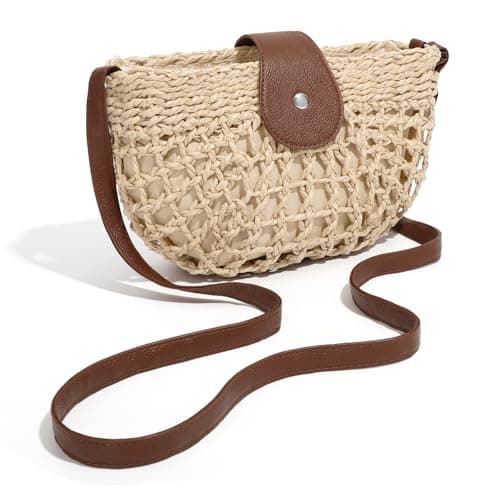 XquiziFit Straw Bag Beach Purse Summer Purses for Women Vacation Handbags Woven Crossbody Bags Beige - Image 1