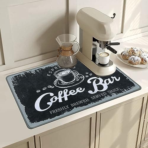 SHACOS Coffee Mat 2-Pack 12x19 Inch Absorbent Non Slip Coffee Maker Mats for Countertop Coffee Bar Accessories Dish Drying Mat Waterproof Heat Resistant, Vintage Black - Thumbnail 3