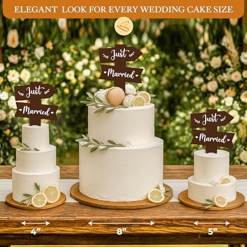 Stofinity Rustic Wedding Cake Toppers For Bride And Groom - Just Married Cake Topper Wedding Decorations, Wood Cakes Topper Sign For Engagement Bridal Shower Party Decorations - Thumbnail 3