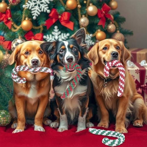 Onwoli Christmas Dog Rope Toys, Christmas Cane Candy Rope Toy, 4 Packs Dog Interactive Chewing Toys for Puppy Small Medium Dogs Training Playing Teething Cleaning, for Dogs - Thumbnail 5