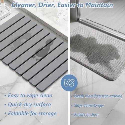 AWW Foldable Stone Bath Mat, Quick Dry Diatomaceous Earth Bath Mat with Non-Slip Mat, Super Absorbent, Easy to Clean, Compact for Small Bathrooms, 23.6 x 15.5, Grey - Thumbnail 4