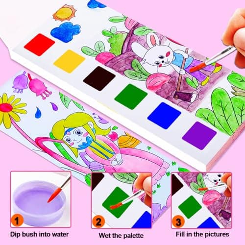 JUNQIU 4Pack Paint with Water Books for Kids Ages 4-8, Mess Free Coloring for Toddlers, Watercolor Coloring Books, Easter Basket Stuffers For Girls Boys, Stocking Stuffers For Kids - Thumbnail 2