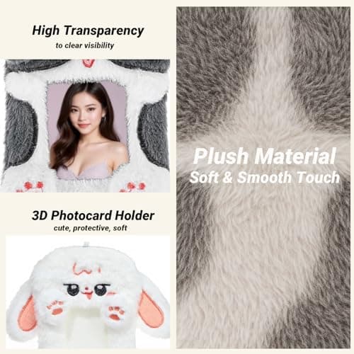 2PCS Cute Plush Photocard Holder with Keychain, Cartoon Animal Photo Sleeve ID Bank Badge Holder, Soft Idol Photo Protective Cover for Fans School Office, Best Christmas Birthday Gift - Thumbnail 3