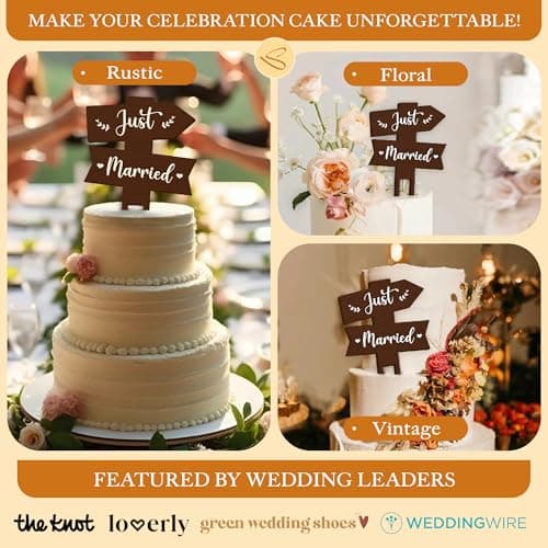 Stofinity Rustic Wedding Cake Toppers For Bride And Groom - Just Married Cake Topper Wedding Decorations, Wood Cakes Topper Sign For Engagement Bridal Shower Party Decorations - Thumbnail 6